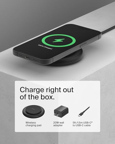 Belkin Qi2 15W Magnetic Wireless Charging Pad, Non-Slip Base with Adapter - style: Power Supply Included