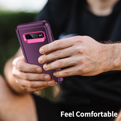 for Galaxy S10 Case,[Without Screen Protector] Heavy Duty Shockproof Dust/Drop Poof 3 Layers Full Bady Protection Rugged Cover for Galaxy S10,Purple/Rose red - color: Purple/Rose red