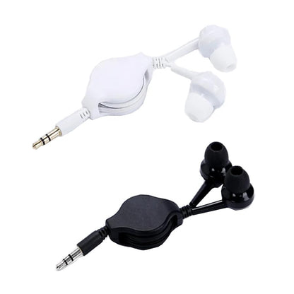 2 Pack Retractable Earbuds Wired Earphone Portable 3.5mm Plug Stereo in-Ear Headphone Wiring Ear Buds for Computer PC Tablet Phone Airplane Airline Flight Fly Trip Plane Laptop MP3 Player