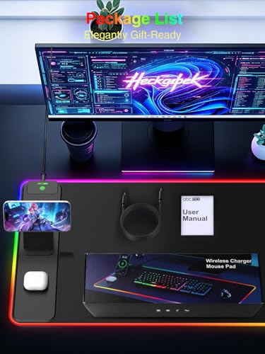 Wireless Charging Mouse Pad with Magnetic Phone Stand, 31.5"x15.8" Large - color: RGB-Mag Stand