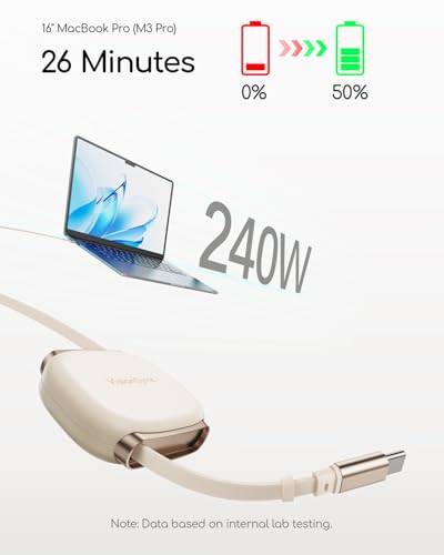 240W Retractable USB C Cable for Phones,Beige,3.3ft - color: Beige, size: 1Pack-3.3ft