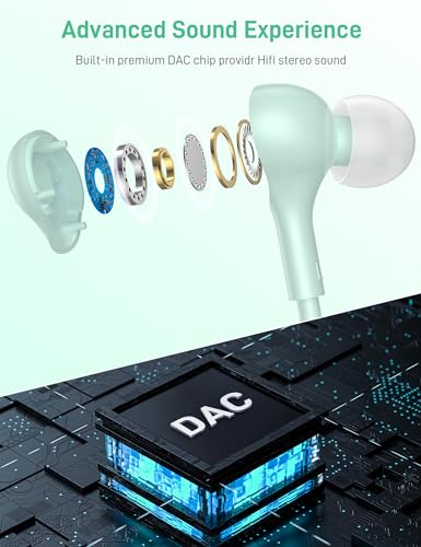 USB C Headphones for Apple/iPhone Duo 18 17 16 15 Wired Earbuds with Case - color: Mint