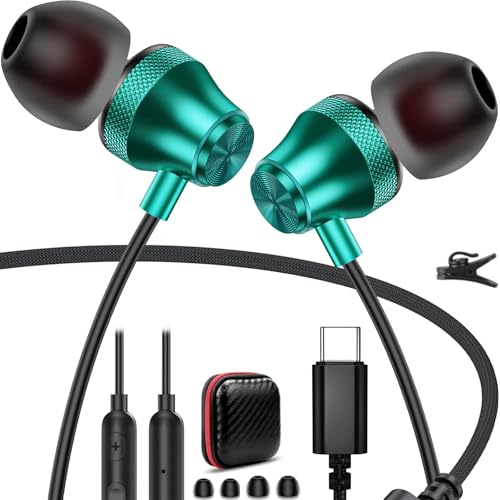 TOPAUX USB C Headphones Type C Earbuds for iPhone 18 Pro Max 17 16e 16 15 - color: Green