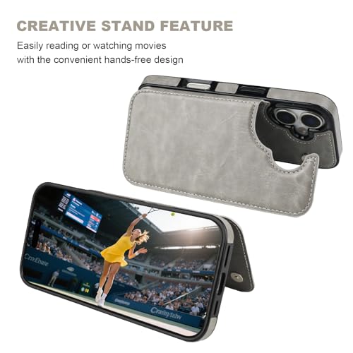 ONETOP for iPhone 17 Wallet Case with Credit Card Holder,Gray | Kickstand,ID/Cash Holder,Case Wallet with Card Slots,Double Magnetic Clasp,Durable PU Leather Shockproof Cover for Women Men - color: Gray