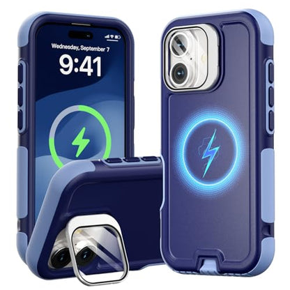Follaroma Magnetic for iPhone 17 Case with Camera Stand, Blue-Purple, 6.3" | Built-in Glass Camera Cover,Compatible with MagSafe,Heavy Duty Shockproof Protective,Military-Grade Anti-DropDual Layer Cover - color: Blue-Purple, size: iPhone 17 6.3''