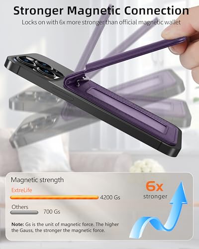 For Magsafe Wallet with Money Clip, 5 Card Holder, Adjustable Stand | Strongest Magnetic Wallet for iPhone 17/16/15/14/13/12 Series, ID Window, RFID Blocking, Not for 13/12 Mini, Elegant Purple - color: Elegant Purple