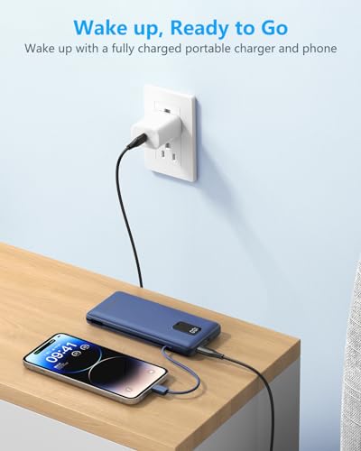 charmast Portable Charger Power Bank 10000mAh with Built-in AC Wall Plug - color: Navy
