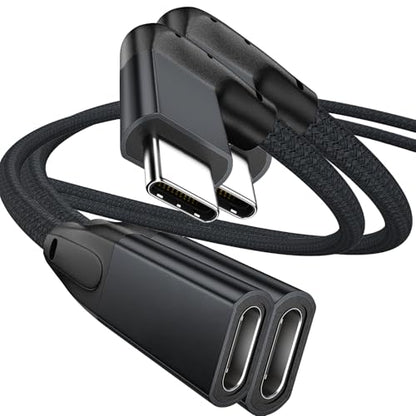 Right Angle USB C Extension Cable 3.3FT 2Pack, USB-C Male to Female Cable - color: BLACK, size: 3.3FT(2PACK)