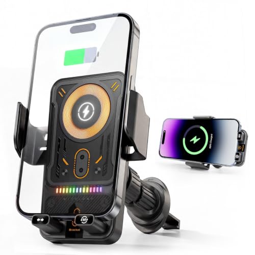 Phone Holders 15W Wireless Car Charger Smart Screen Rotation - color: Black