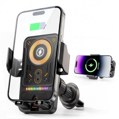 Phone Holders 15W Wireless Car Charger Smart Screen Rotation - color: Black