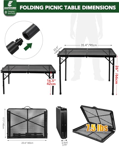 3 Ft Folding Camping Table, Adjustable Height 16.5-26 in, Metal Grill Table - color: Black, size: 3FT-Mid