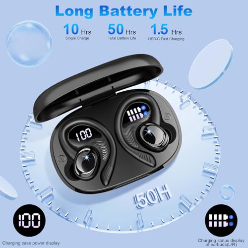 Hupoaf Wireless Earbuds Sport, NEW Bluetooth 5.4 Headphones with Earhooks, 50H Stereo Deep Bass Over Ear Buds with 4 ENC Noise Canceling Mics, IP7 Waterproof Earphones for Running Workout Gym -Black - color: B-Glossy black
