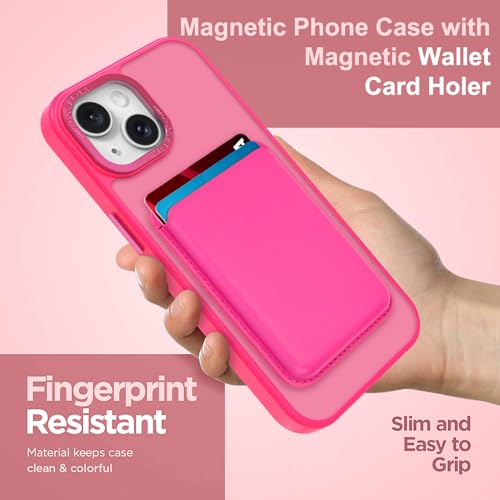 Magnetic Designed for iPhone 14 Case 6.1" 2022, Hot Pink | [Compatible with Magsafe] [with Wallet & Card Holder] [Military Drop Protection] Slim Translucent Matte Phone Case - color: Hot Pink, size: iPhone 14