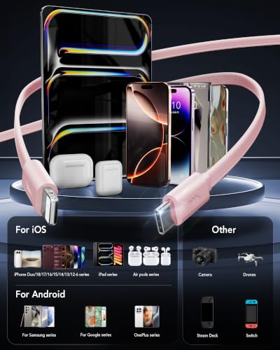 4-in-1 Retractable USB C Wall Charger,40W Fast Charging for Multi-Device - color: Pink