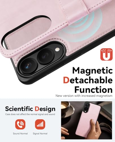 OCASE for Samsung Galaxy S25 Edge Detachable Wallet Case, Pink | 2-in-1, Card Holder, RFID Blocking, Stand, Wrist Strap, Shockproof, Wireless Charging, Magnetic, PU Leather Flip Phone Cover - color: Pink, size: Samsung Galaxy S25 Edge