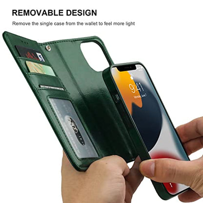 Bocasal Detachable Wallet Case Card Holder for iPhone 13 Pro, Green - color: Green
