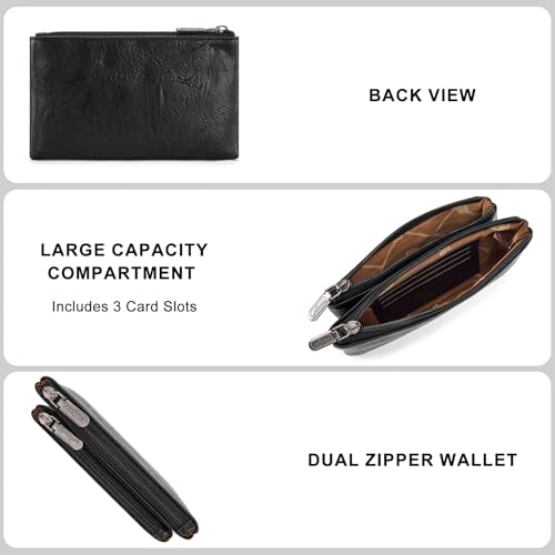 Montana West X Wrangler Large Wallet for Women Female ladies Black Cash Zipper Card Cases & Money Organizers Phone Clutch with Rfid Lining WG366-W113-1BK - color: Black