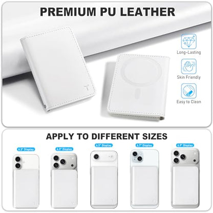 TUCCH Magnetic Wallet for Magsafe iPhone, 6 Card Holders, White | Clear ID Window, RFID Blocking, for iPhone 17/17e/16/15/14/13/12 Pro/Pro Max/Plus, Flip Folio Card Case, PU Leather - color: White