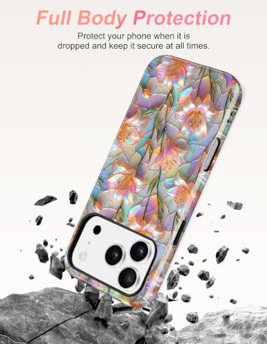 Jusy Magnetic Stained Glass Floral Case for iPhone 16e/17e, Glaze Lily | Compatible with MagSafe, Cute Aesthetic Flower Design, TPU and PC Protective Shockproof Cover - color: Glaze Lily