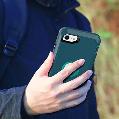 MXX Case Designed for iPhone SE 2022 /SE 2020 Heavy Duty Protective Case with Screen Protector [3 Layers] Rugged Rubber Shockproof Protection Cover & Rotating 360 Degree Belt Clip (Turquoise) - color: Turquoise