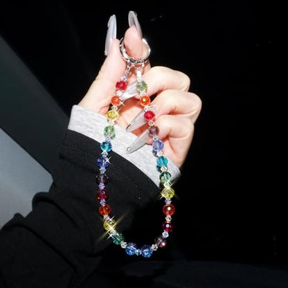 Sparkle Crystal Pearl Phone Wrist Strap for Women, Sparkling Beaded Cellphone Lanyard Chain - color: Sparkle Colorful