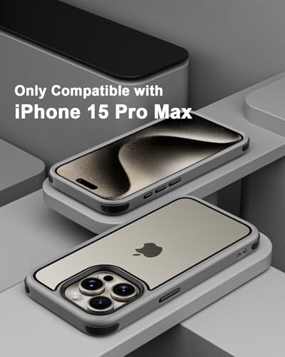 Mobnano Compatible with iPhone 15 Pro Max Case, with Multicolor Protective Shockproof Bumpers, Crystal Clear Not Yellowing Anti-Scratch Hard PC Back & Soft Silicone TPU Frame Cover - Grey/Black - color: Grey/Black, size: iPhone 15 Pro Max