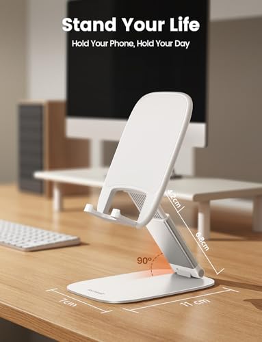 Lamicall Ultra-Thin Cell Phone Stand, Foldable Cellphone Holder for Desk - color: B-White