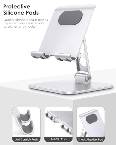 OMOTON T5 Foldable Tablet Stand, Heavy Adjustable Holder for iPad, Silver - color: silver