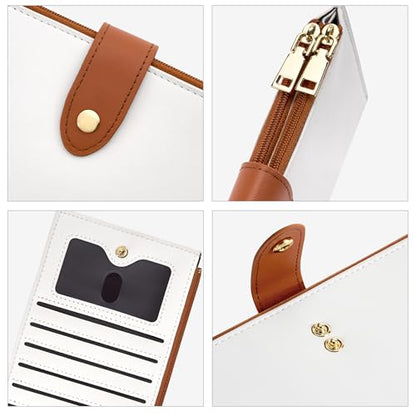 Travelambo RFID Wallet Women Large Size Bifold Multi Card Wallet Case with Zipper Pocke Credit Card Holder for Women - color: Brown & Beige