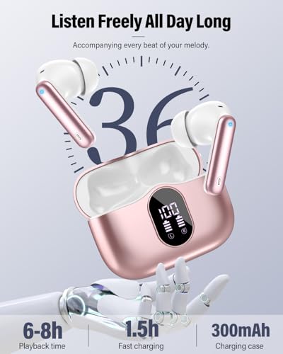 Wireless Earbuds, Bluetooth 5.4 Headphones Bass Stereo/Clear Call,Rose Gold - color: Rose Gold