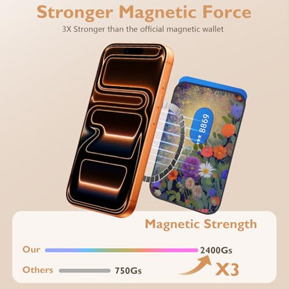 Compatible with Magsafe Wallet Magnetic Card Holder - Black Cat Flowers Phone Wallets for Women Teen Girls Cute for iPhone 17/16/15/14/13/12 Series Slim for Apple Mag RFID Magnet,Fit 3 Cards - color: Black Cat Flowers