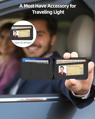 for MagSafe Wallet, Adjustable Stand, 9 Card Holder, Open ID Window - color: Black Carbon Fiber