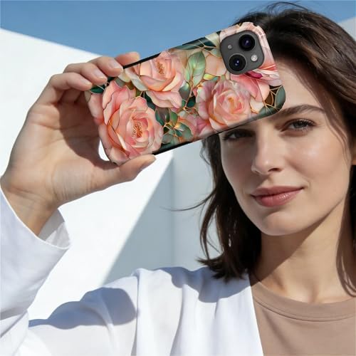 Case for iPhone 15 | Anti-Slip Side Handle| Bold Protective Design | Compatible with MagSafe | Stained Glass Pink Flower | - color: Stained Glass Pink Flower, size: iPhone 15