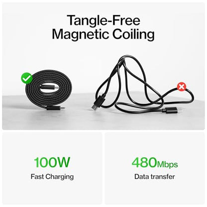 Statik MagStack Slim Pro USB C to C Flat Coil Magnetic Charging Cable, 100W - size: 6.6FT (5 Pack), style: USB-C to USB-C