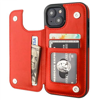 ONETOP for iPhone 15 Wallet Case with Credit Card Holder,Red | Kickstand,ID/Cash Holder,Case Wallet with Card Slots,Double Magnetic Clasp,Durable PU Leather Shockproof Cover for Women Men - color: Red
