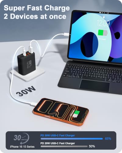 2-Pack 65W USB C Charger Block, 6-Port Fast Wall Charging Block [3 PD USB-C & 3 QC USB-A] for iPhone 17 16 15 Pro Max, iPad Pro, Galaxy S26 S25, Pixel 10 9, iWatch,Google & More - color: Black