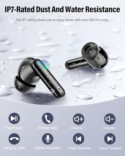 Wireless Earbuds, Bluetooth 5.4 Headphones Bass Stereo/Clear Calls, Black - color: Black