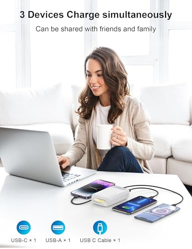 Nusyddy Portable Charger 27000mAh 22.5W w/Built-in Cable/LED Display White - color: White