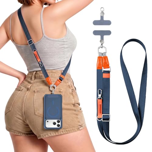Phone Lanyard Crossbody, Adjustable Ergonomic Shoulder Phone Strap - color: Blue
