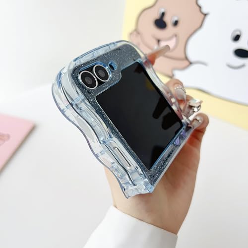 UEEBAI Wave Butterfly Case for Samsung Galaxy Z Flip 5/Z Flip 6/Z Flip 7 FE 5G Case, Pretty Bling Star Butterfly Cute Shiny Glitter Phone Cover Bling Clear Cover Curly Shockproof Girly - Blue - color: Blue, size: Z Flip 7 FE/Z Flip 6/Z Flip 5 5G