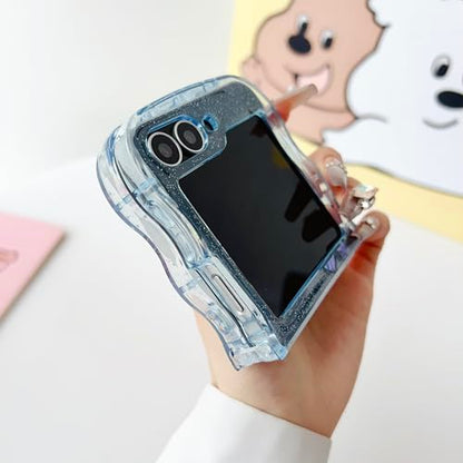 UEEBAI Wave Butterfly Case for Samsung Galaxy Z Flip 5/Z Flip 6/Z Flip 7 FE 5G Case, Pretty Bling Star Butterfly Cute Shiny Glitter Phone Cover Bling Clear Cover Curly Shockproof Girly - Blue - color: Blue, size: Z Flip 7 FE/Z Flip 6/Z Flip 5 5G