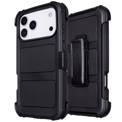 for Case iPhone 17 Pro Max Case with Belt Clip Holster Heavy Duty Black | Protective iPhone 17 ProMax Case Kickstand Shockproof Dustproof Port Sturdy Defender Cover for iPhone 17 Pro Max Cases Black - color: Black