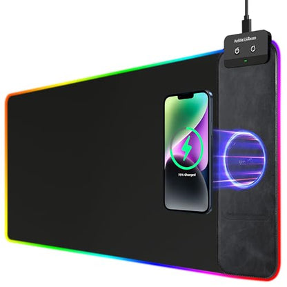 Gaming Mouse Pad, Wireless Charging Mouse Pad Gaming, 31.5"x11.8" Large RGB Desk Mat for Laptop/Computer/Keyboard, 9 Light Modes, Waterproof Smooth Surface, Non-Slip Base, Black