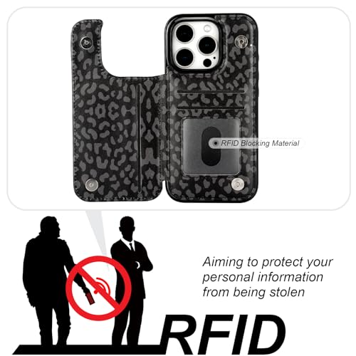 HAOPINSH for iPhone 16 Pro Wallet Case with Card Holder, Black Leopard Cheetah Pattern Back Flip Folio PU Leather Kickstand Card Slots Case for Women Girls, Double Magnetic Clasp Shockproof 6.3" - color: Black Leopard