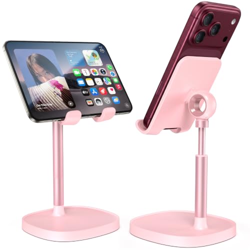 LISEN Desk Phone Stand Holder, iPhone Stand Pink Gifts for Women Girls - color: A- Pink