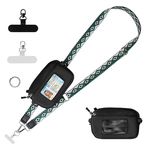 Clip and Go Strap for Phone with Wallet Crossbody Lanyard (Black Green) - color: Black Green