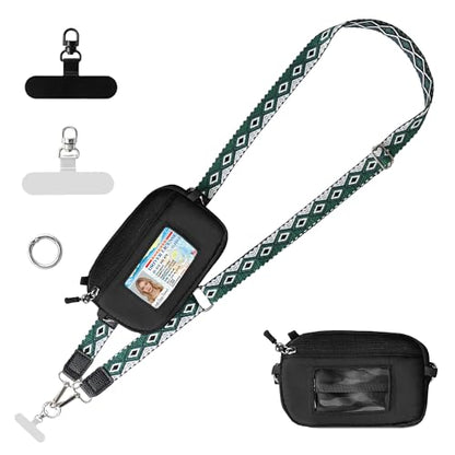 Clip and Go Strap for Phone with Wallet Crossbody Lanyard (Black Green) - color: Black Green