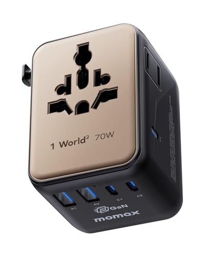 MOMAX 70W Universal Travel Adapter 7-in-1 GaN International Power Adapter - color: Desert Gold, size: 70W