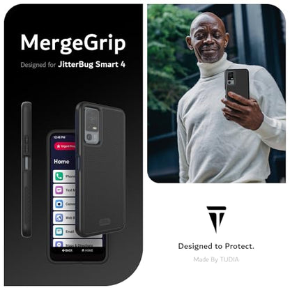 TUDIA MergeGrip for Jitterbug Smart 4 Case T608G, [Military Grade Drop Tested] Shockproof Protection Slim Rugged Dual Layer Heavy Duty Phone Cases for Senior - Matte Black - color: Matte Black