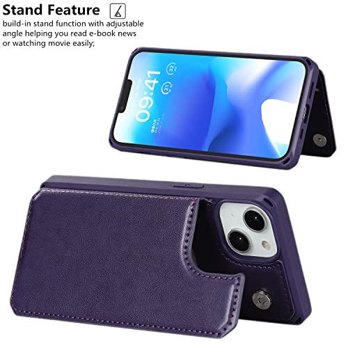 iCoverCase Compatible with iPhone 14 Wallet Phone Case with Card Holder for Women, RFID Blocking Embossed PU Leather Wrist Strap Case 6.1 Inch (Macaron Dark Purple) - color: P-Dark Purple